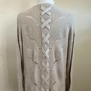 Pink Republic beige cardigan with lace-up detail on back